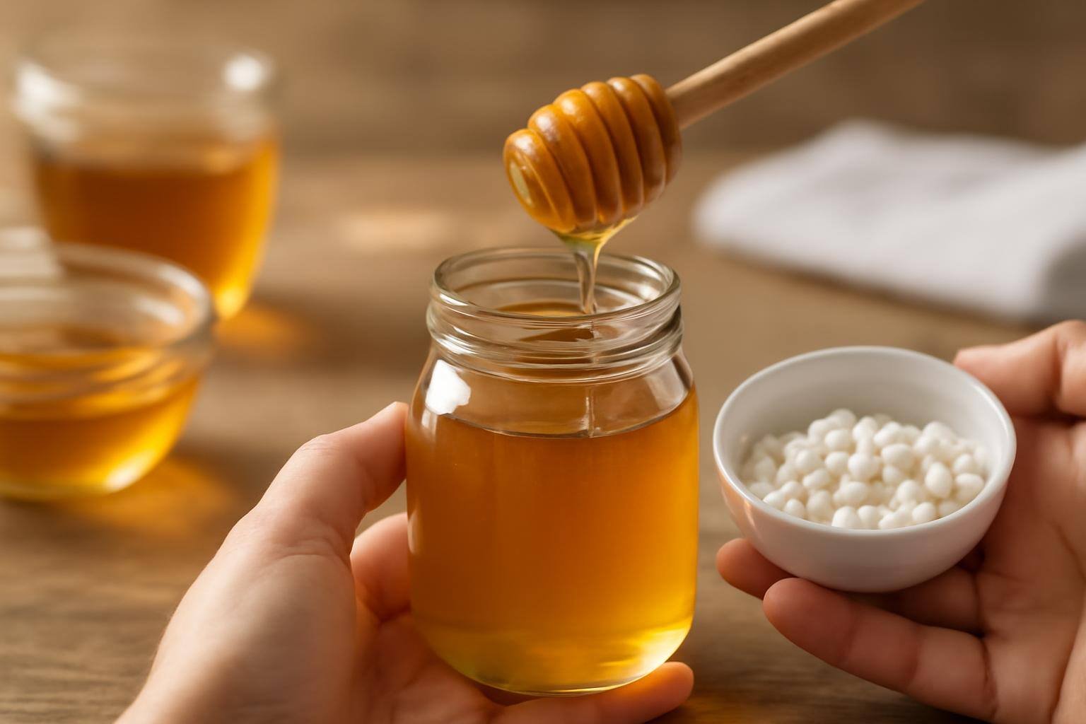 صورة توضيحية حول استبدال المحليات الصناعية بالعسل
